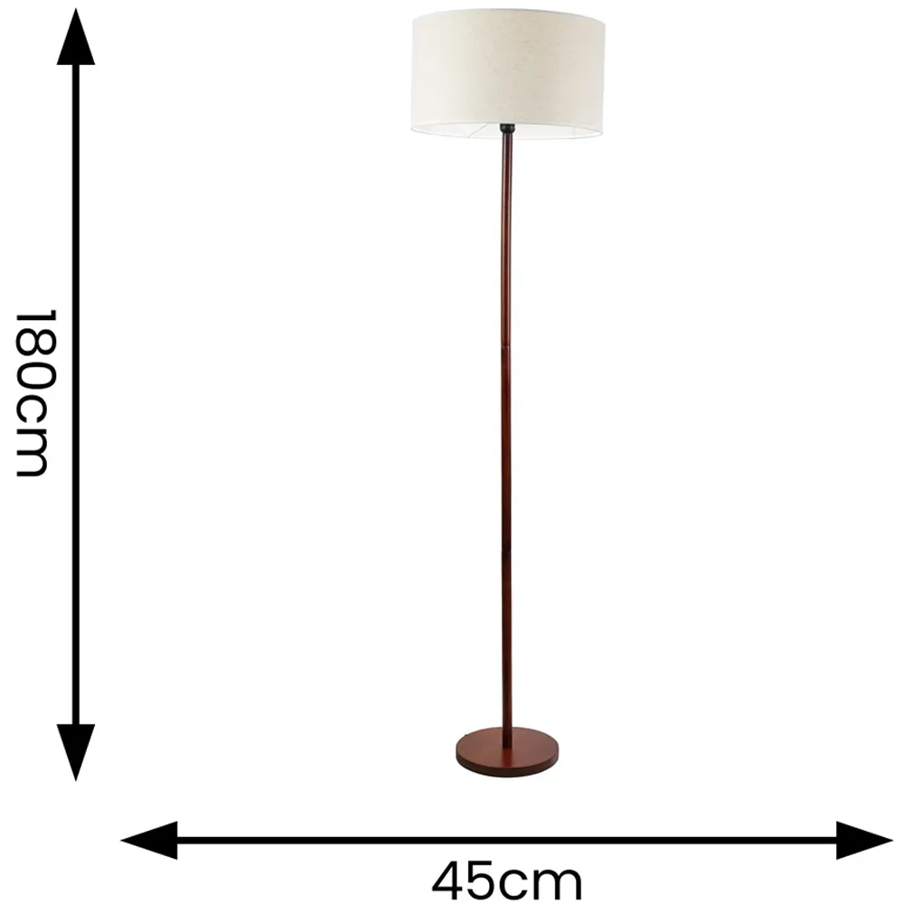 Heather Drum Shade LED Floor Lamp - Cream, Dark Wood