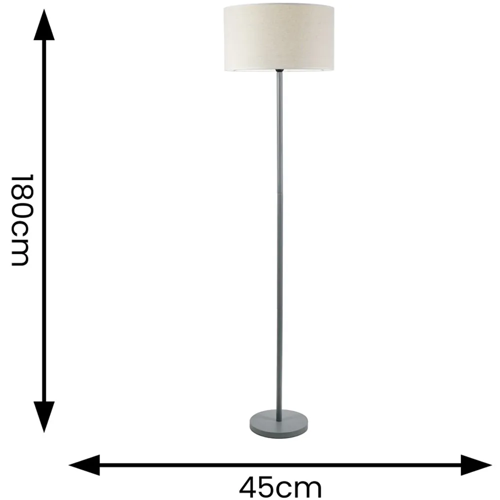 Heather Drum Shade LED Floor Lamp - Grey, Light Grey Wood