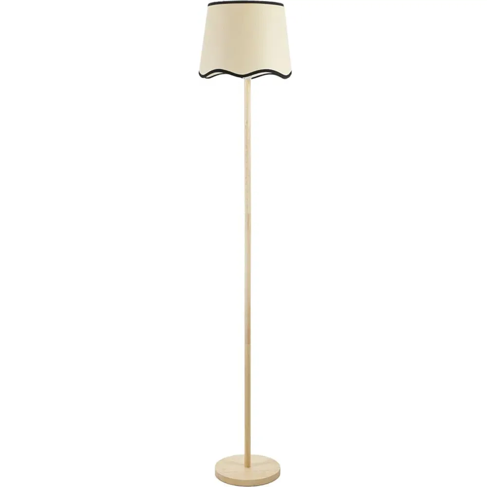 Heather Scallop Black Trim Shade LED Floor Lamp - Cream, Wood