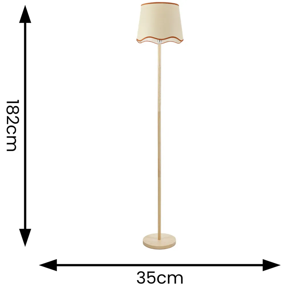 Heather Scallop Floor Lamp with Rust Trim - Cream, Light Wood