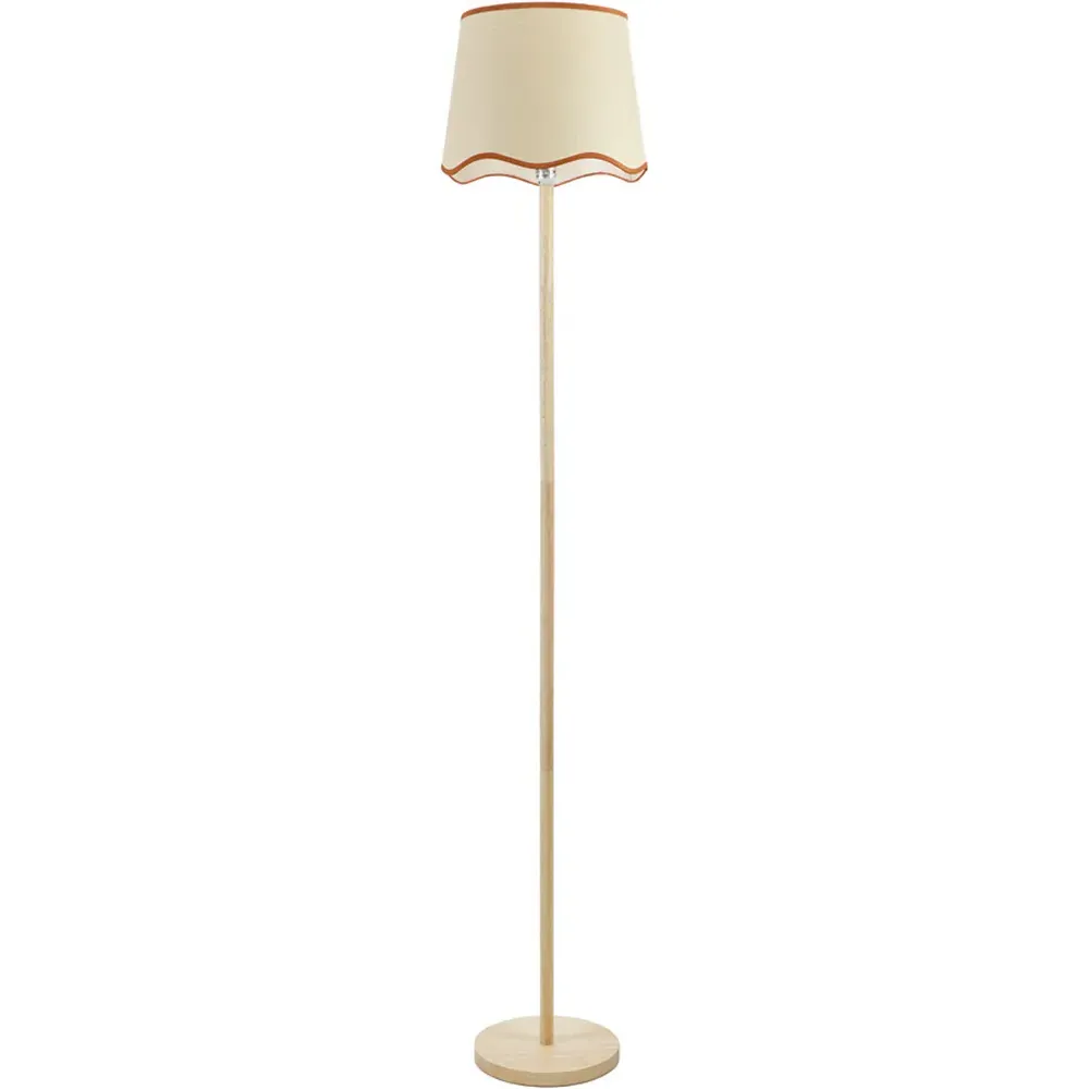 Heather Scallop Floor Lamp with Rust Trim - Cream, Light Wood image