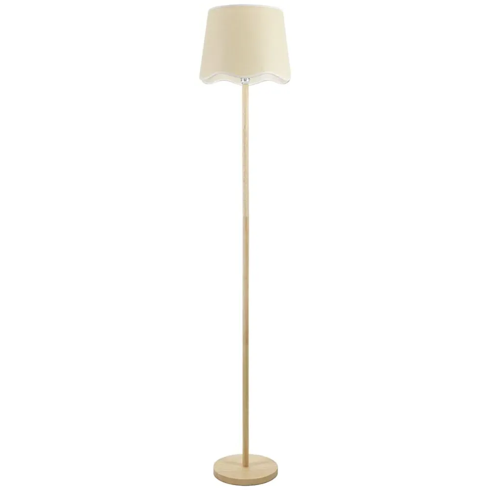 Heather Scallop Floor Lamp with White Trim - Cream, Light Wood