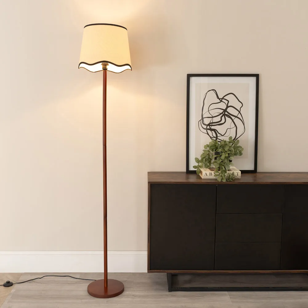 Heather Scallop LED Floor Lamp - Cream, Wood