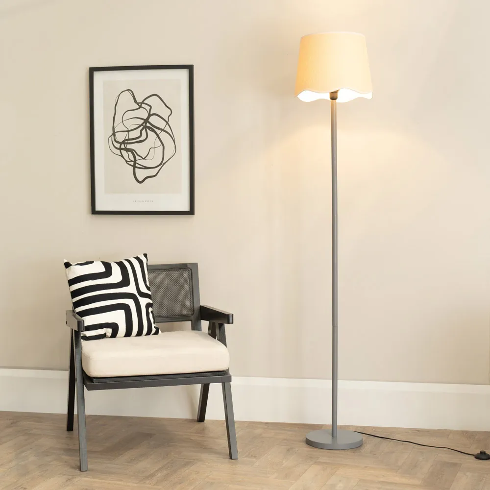 Heather Scallop LED Floor Lamp - Grey, Wood