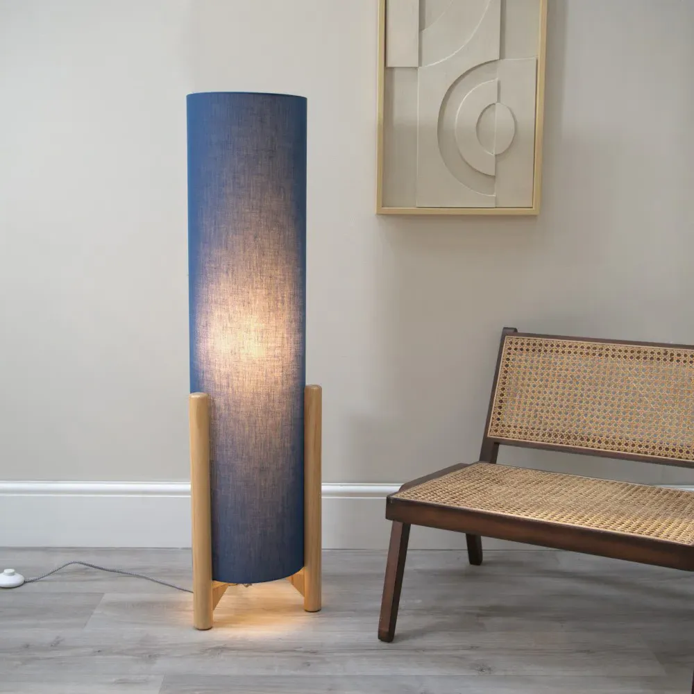 Henry Tall Midi LED Floor Lamp - Blue, Fabric