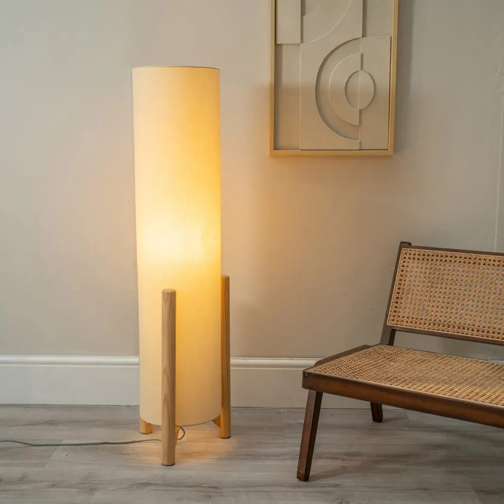 Henry Tall Midi LED Floor Lamp - Cream, Fabric