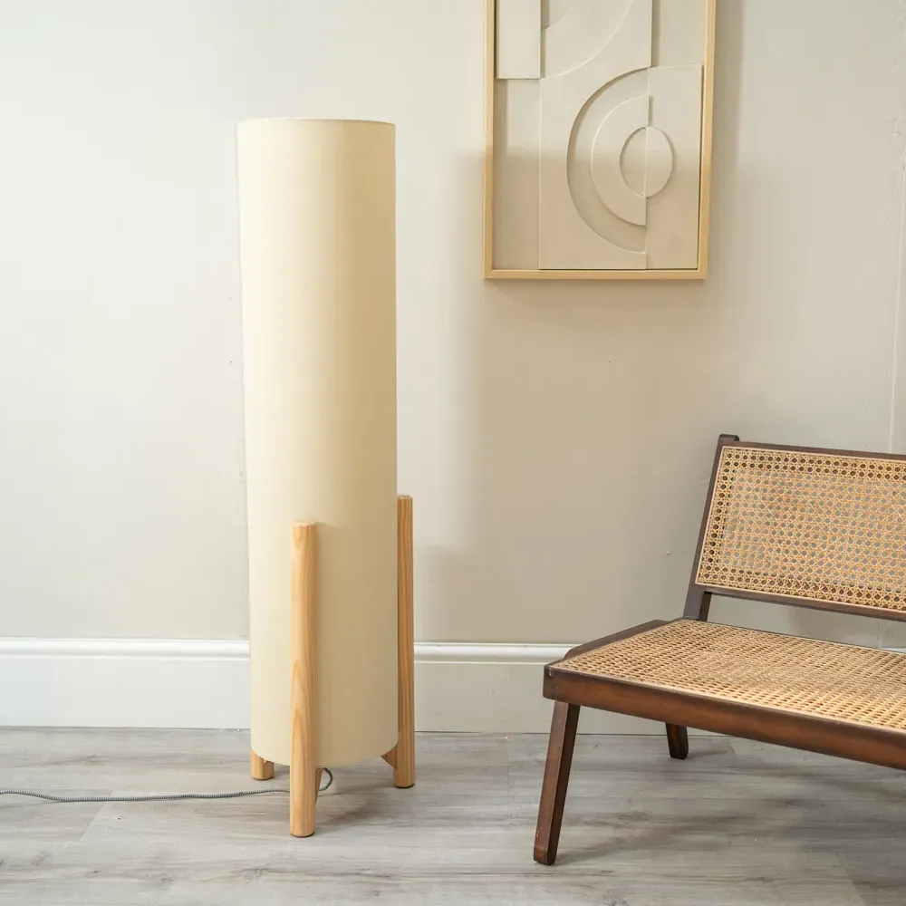 Henry Tall Midi LED Floor Lamp - Cream, Fabric