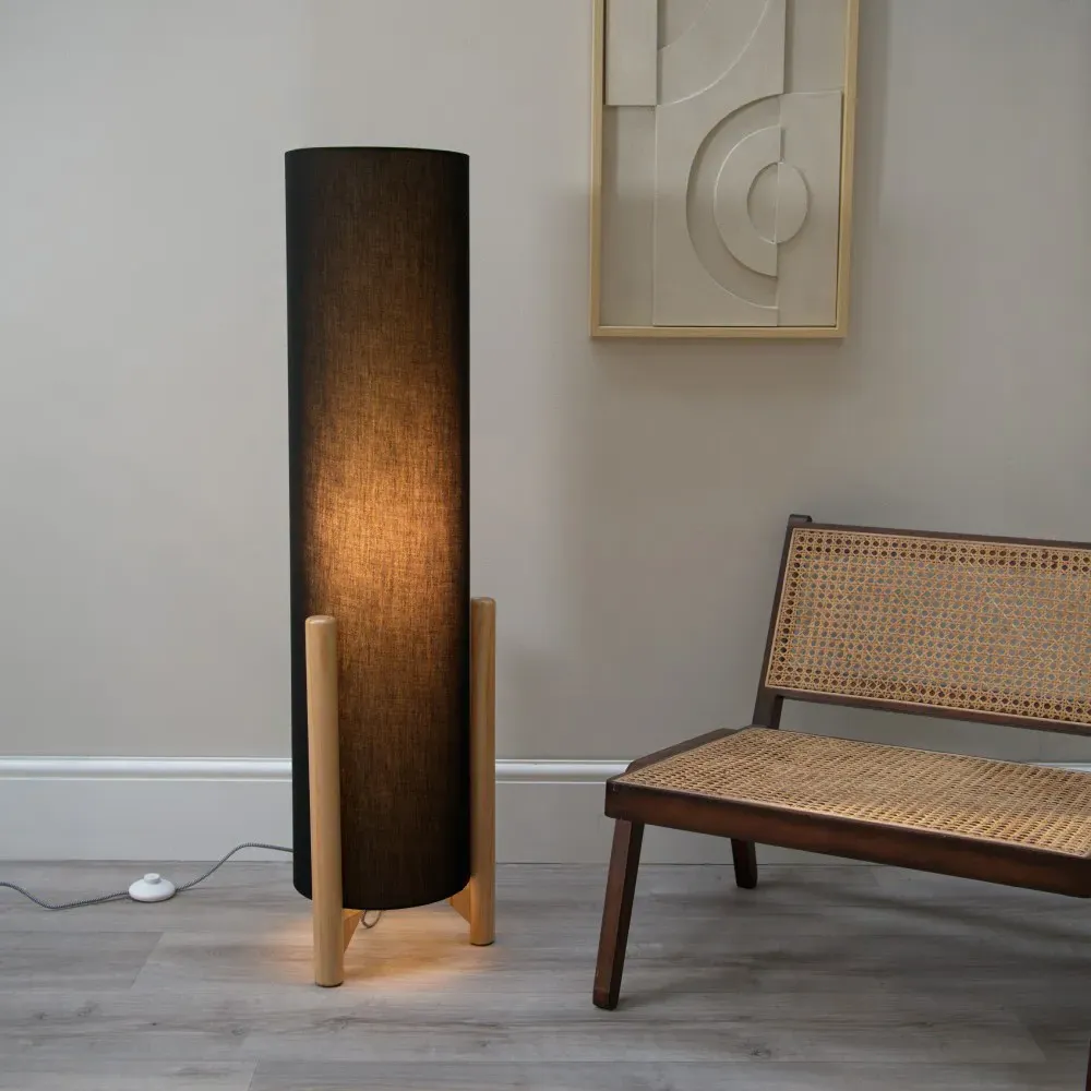 Henry Tall Midi LED Floor Lamp - Grey, Fabric