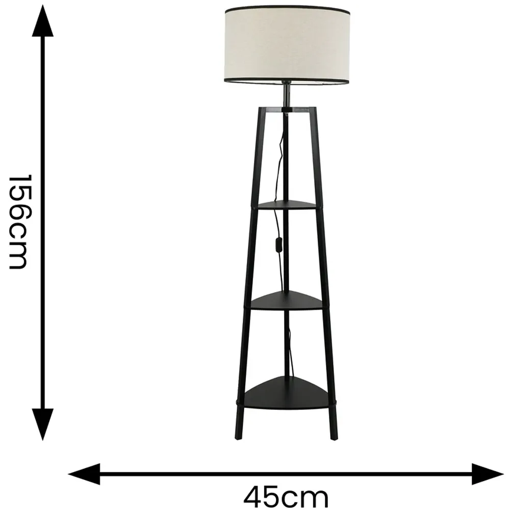 Hiru 3 Shelf Floor Lamp with Black Trim Shade - Black