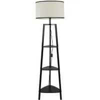 Hiru 3 Shelf Floor Lamp with Black Trim Shade - Black