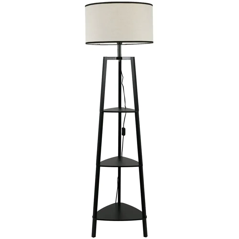 Hiru 3 Shelf Floor Lamp with Black Trim Shade - Black