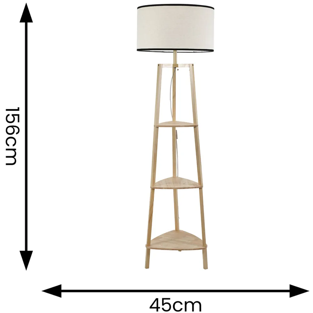 Hiru 3 Shelf Floor Lamp with Black Trim Shade - Cream