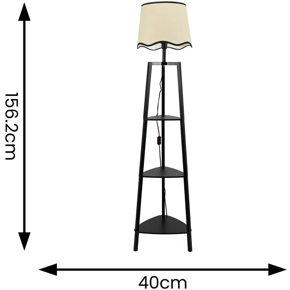 Hiru 3 Shelf Floor Lamp with Scallop Shade - Black