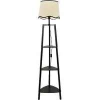 Hiru 3 Shelf Floor Lamp with Scallop Shade - Black