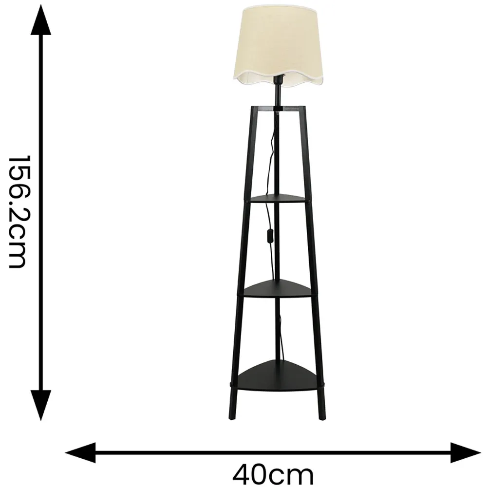Hiru 3 Shelf Floor Lamp with Scallop Shade - Black