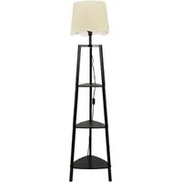 Hiru 3 Shelf Floor Lamp with Scallop Shade - Black