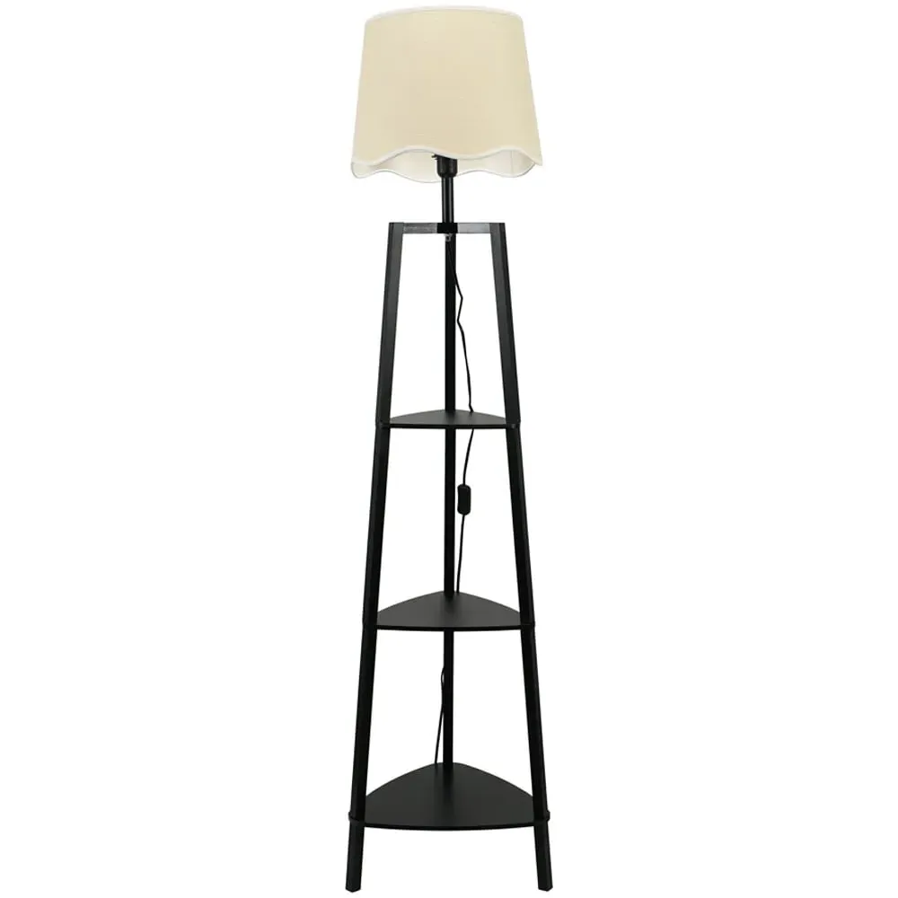 Hiru 3 Shelf Floor Lamp with Scallop Shade - Black