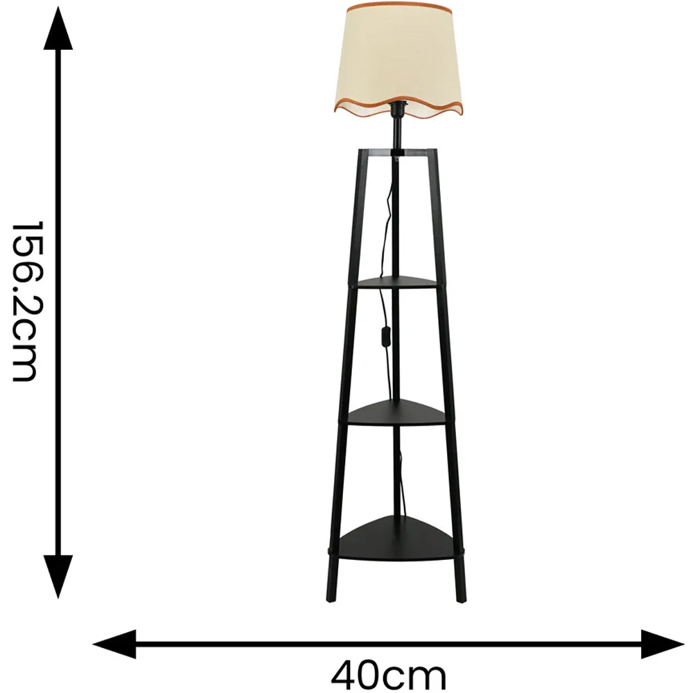 Hiru 3 Shelf Floor Lamp with Scallop Shade - Black