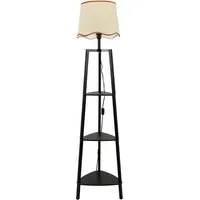 Hiru 3 Shelf Floor Lamp with Scallop Shade - Black