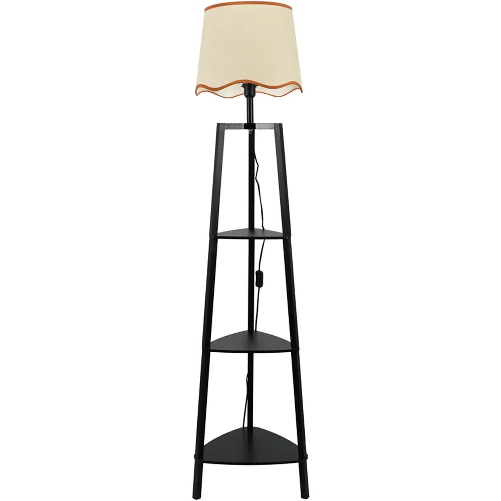 Hiru 3 Shelf Floor Lamp with Scallop Shade - Black image