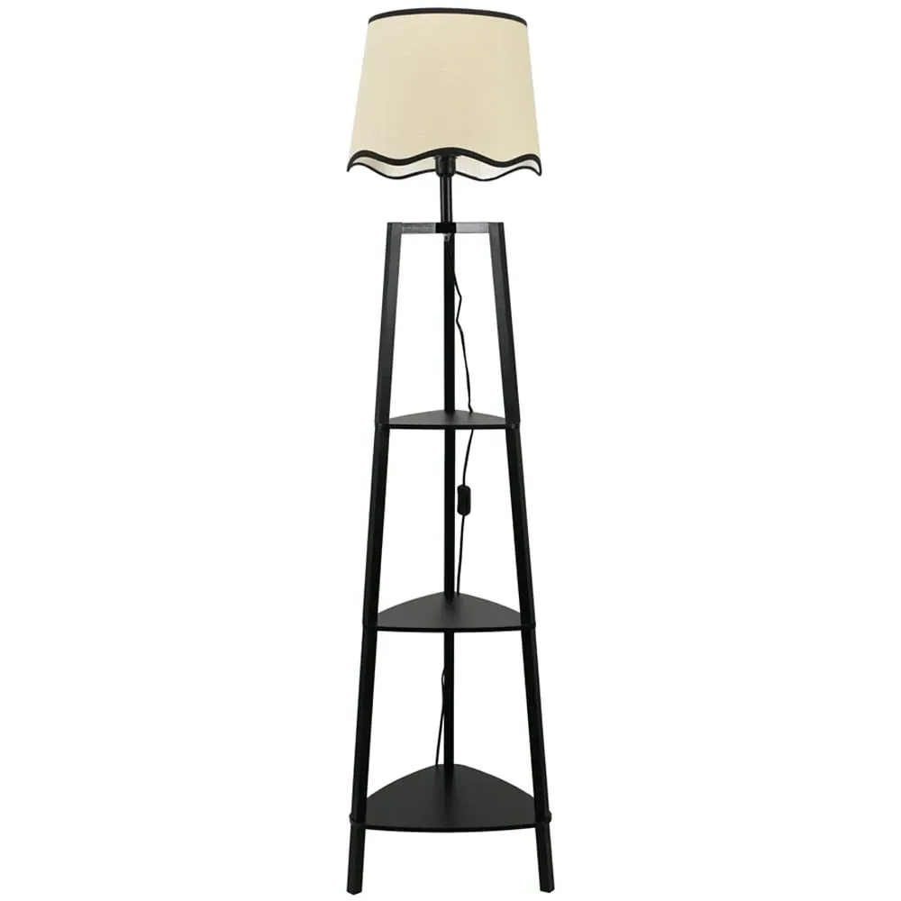Hiru 3 Shelf Floor Lamp with Scallop Shade - Black