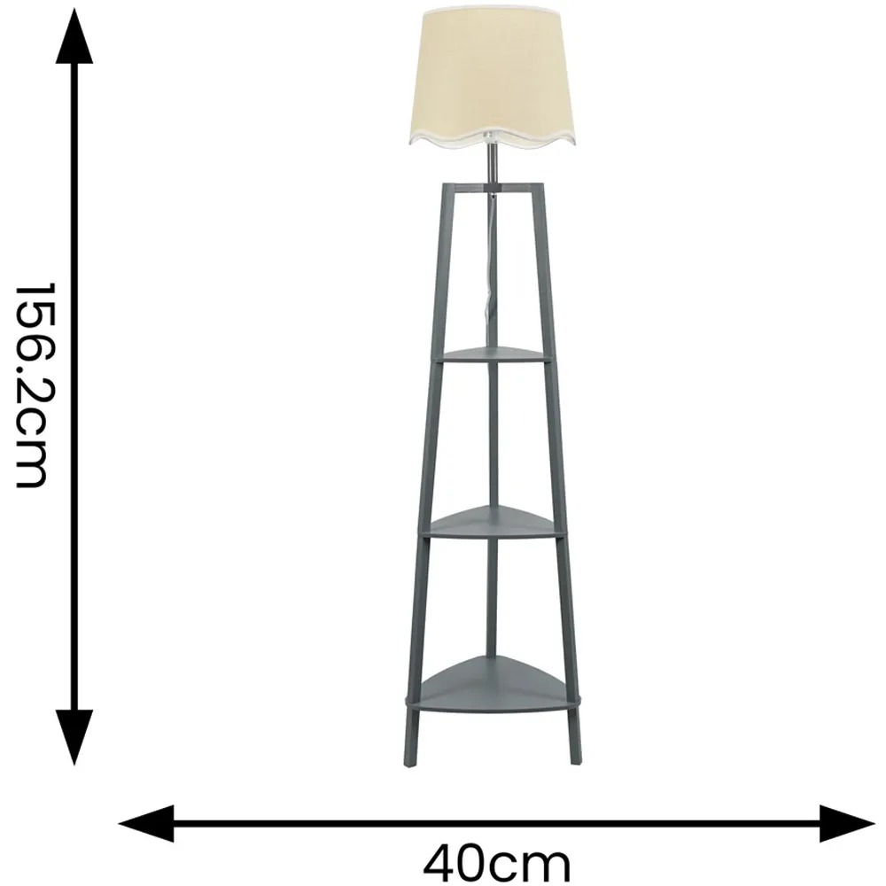 Hiru 3 Shelf Floor Lamp with Scallop Shade - Grey