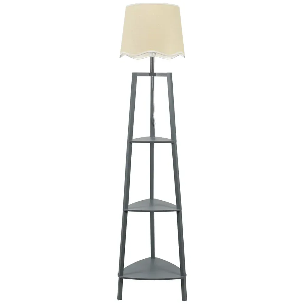 Hiru 3 Shelf Floor Lamp with Scallop Shade - Grey