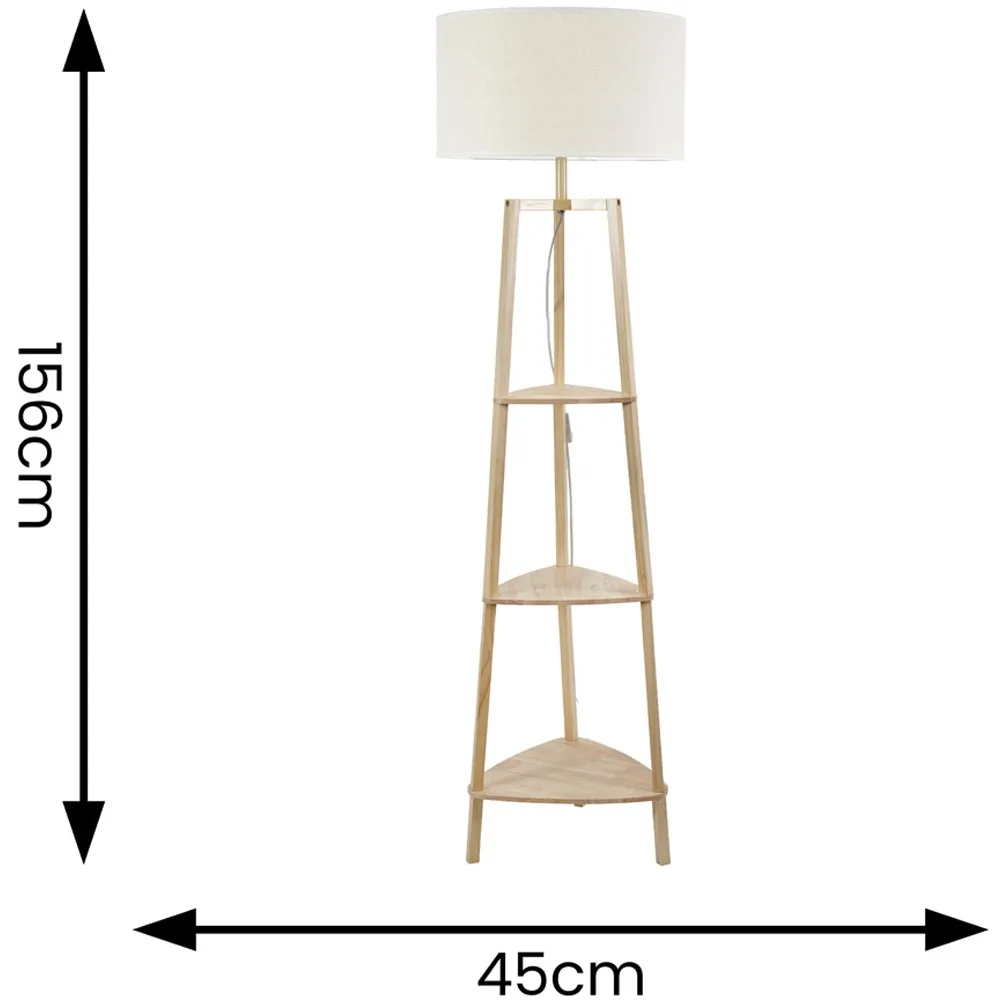 Hiru 3 Shelf Floor Lamp with White Trim Shade - Cream