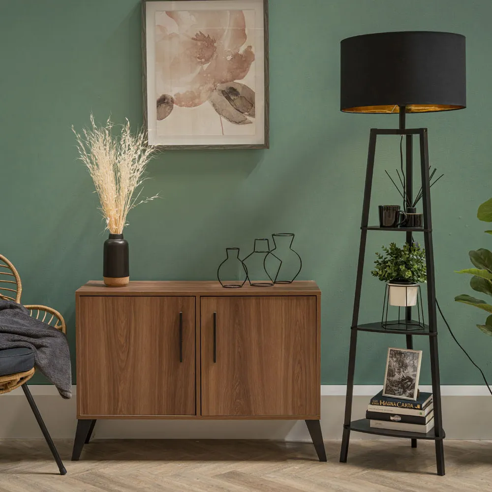 Hiru 3 Shelf Tripod Floor Lamp Base with Storage - Black