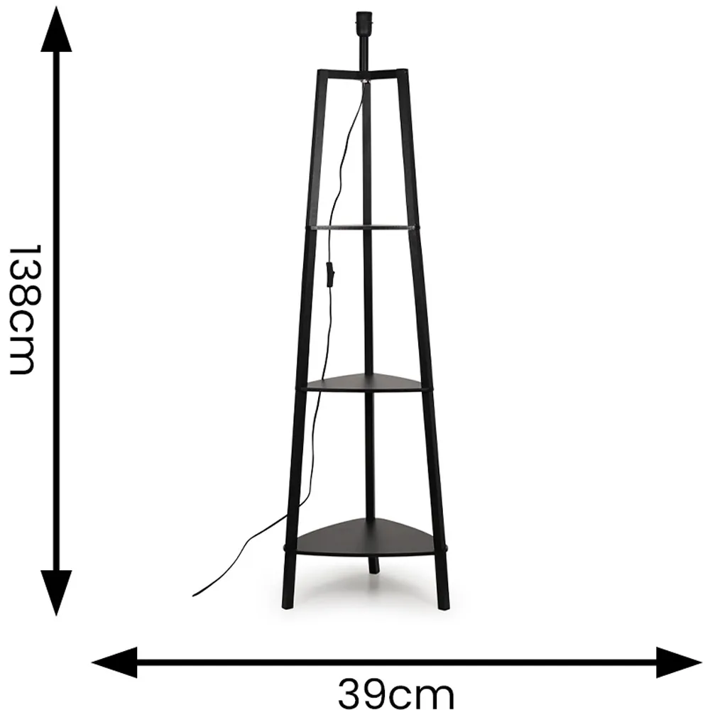 Hiru 3 Shelf Tripod Floor Lamp Base with Storage - Black