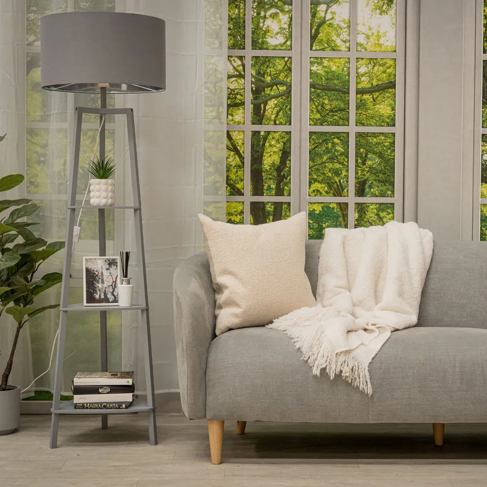 Hiru 3 Shelf Tripod Floor Lamp Base with Storage - Grey