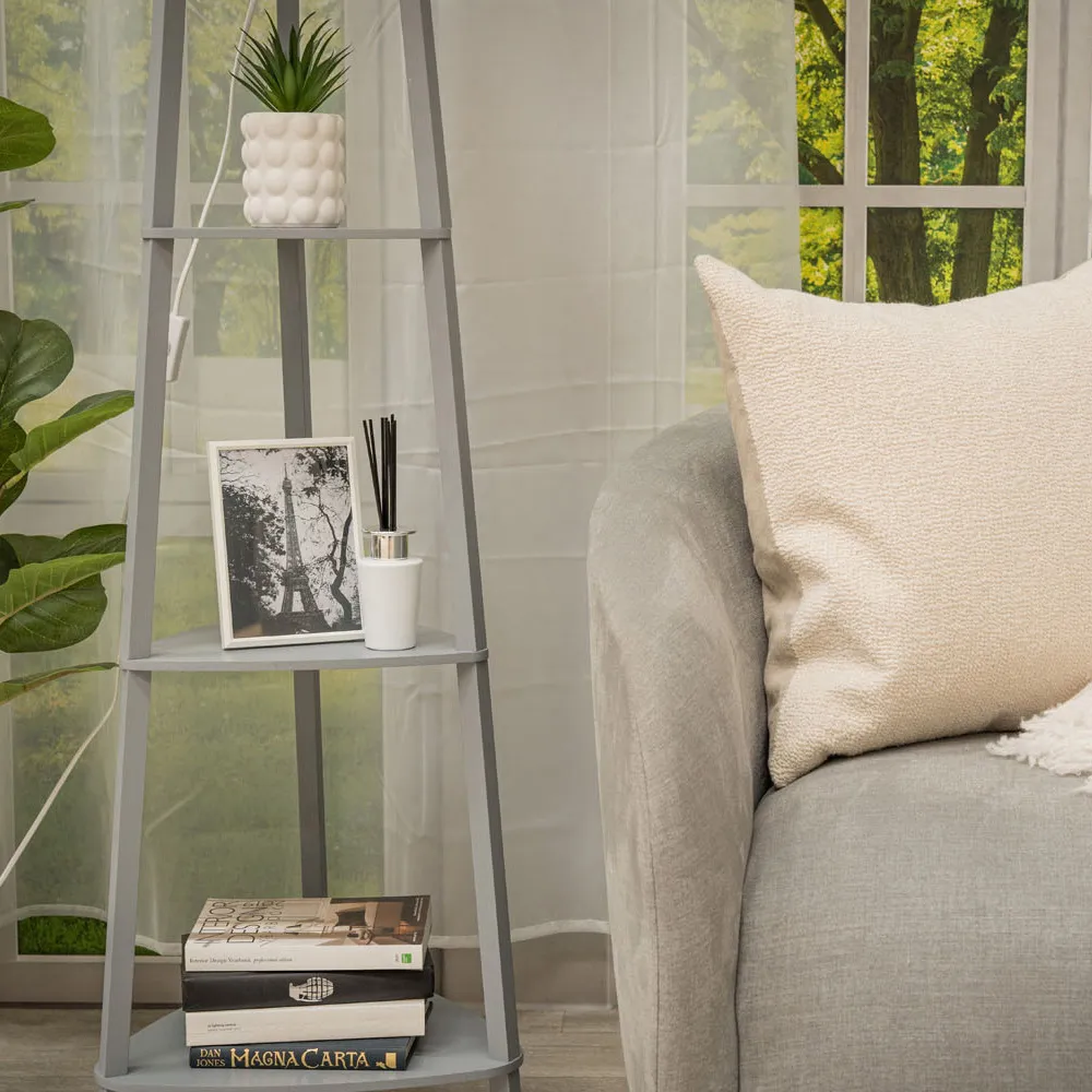 Hiru 3 Shelf Tripod Floor Lamp Base with Storage - Grey