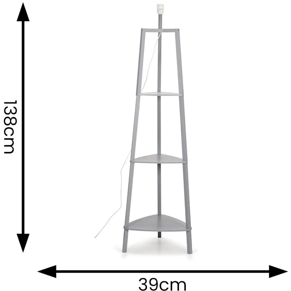 Hiru 3 Shelf Tripod Floor Lamp Base with Storage - Grey