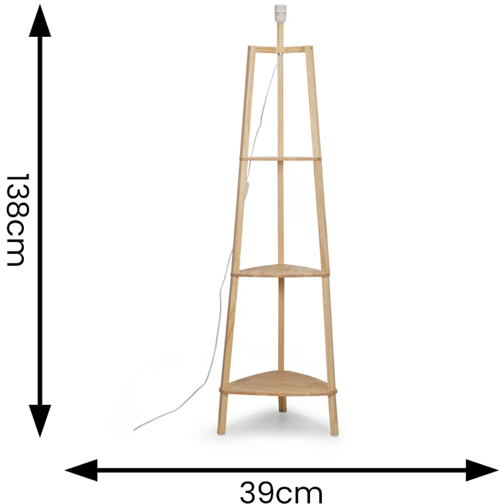 Hiru 3 Shelf Tripod Floor Lamp Base with Storage - Natural Wood