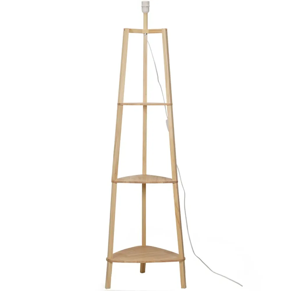Hiru 3 Shelf Tripod Floor Lamp Base with Storage - Natural Wood