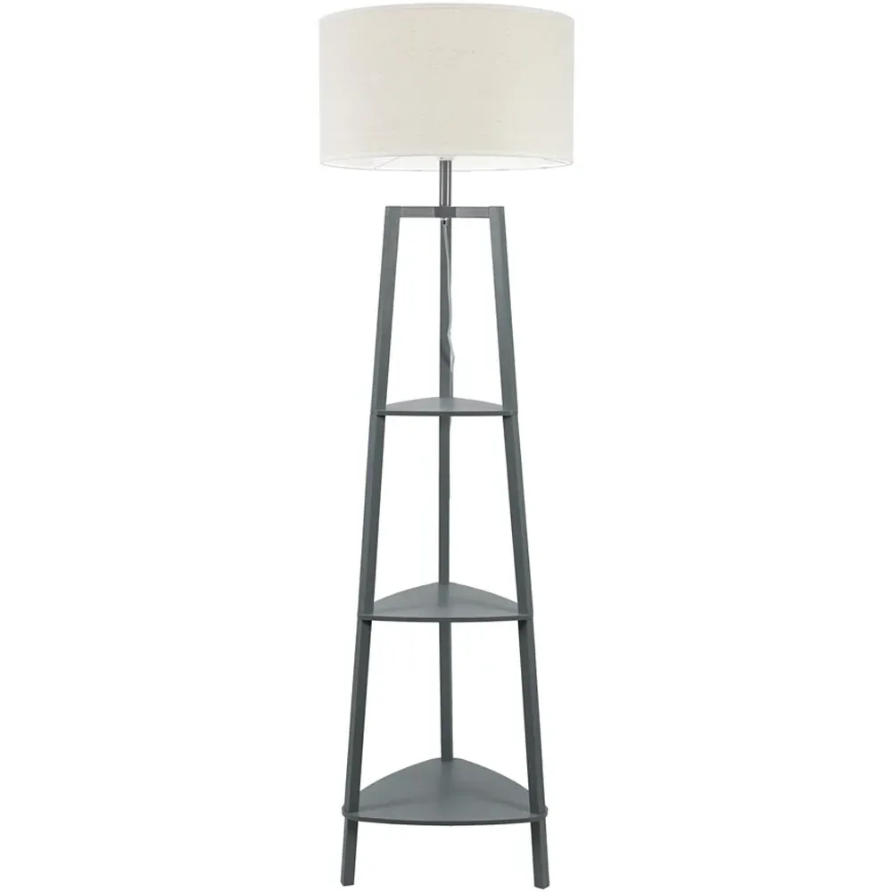 Hiru 3 Shelf Tripod Floor Lamp with Linen Shade - Grey