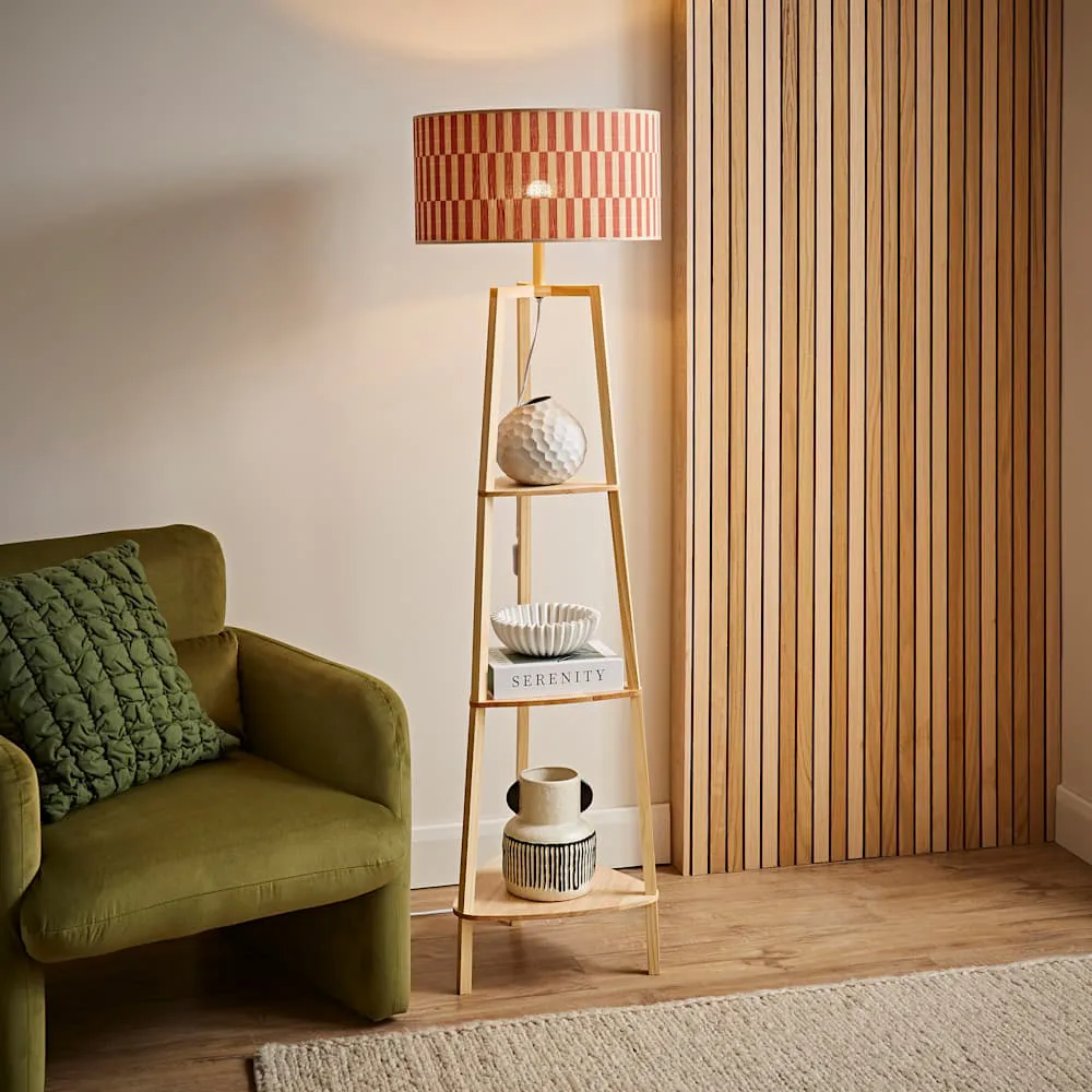 Hiru Tripod Floor Lamp with Shelves - Orange, Bamboo