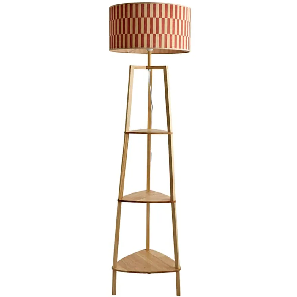 Hiru Tripod Floor Lamp with Shelves - Orange, Bamboo