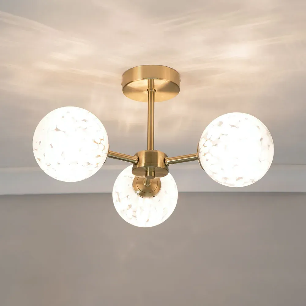 India 3 Way Confetti Glass Flush LED Ceiling Light - Gold