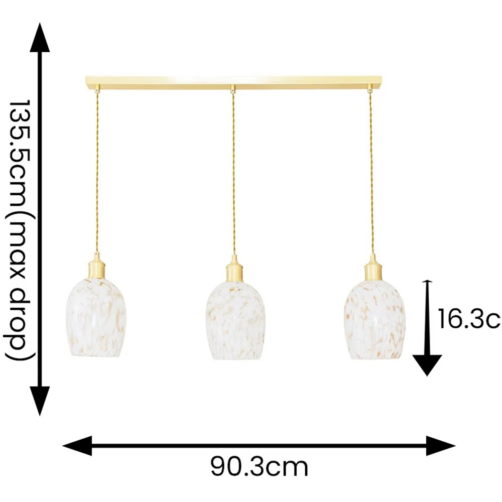 India Confetti Glass 3 Drop LED Ceiling Pendant - Gold