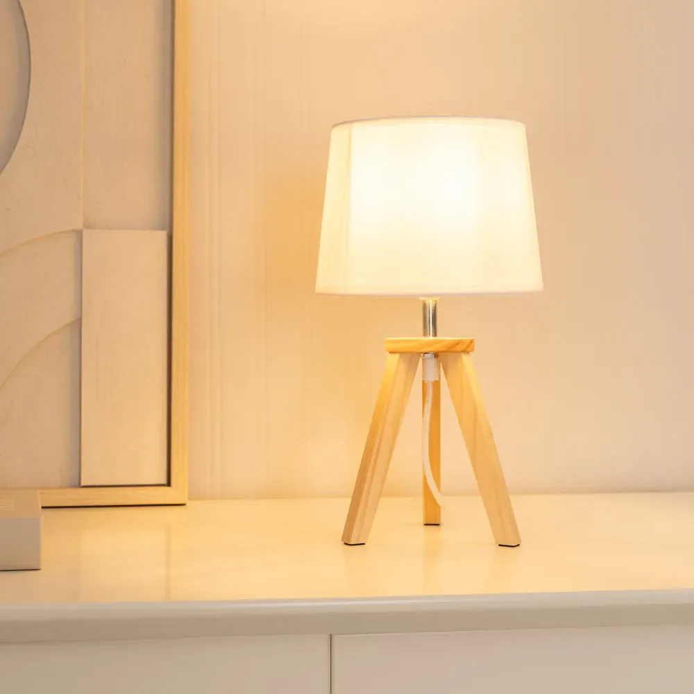 Jackson Tripod LED Table Lamp Set - Cream, Natural Wood