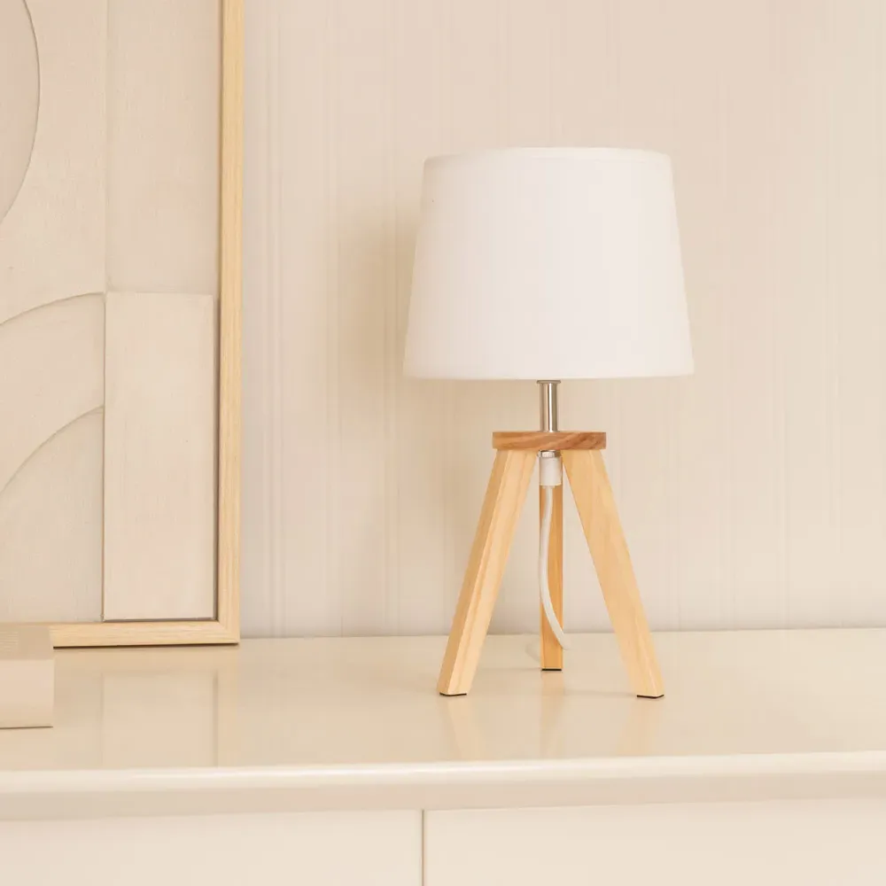 Jackson Tripod LED Table Lamp Set - Cream, Natural Wood