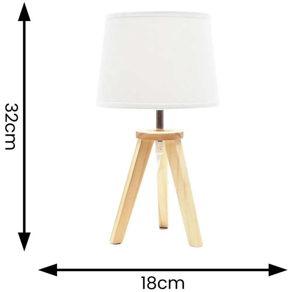Jackson Tripod LED Table Lamp Set - Cream, Natural Wood