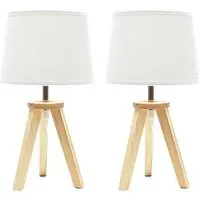 Jackson Tripod LED Table Lamp Set - Cream, Natural Wood