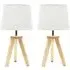 Jackson Tripod LED Table Lamp Set - Cream, Natural Wood