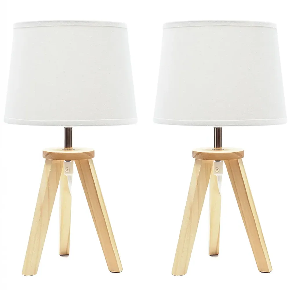 Jackson Tripod LED Table Lamp Set - Cream, Natural Wood image