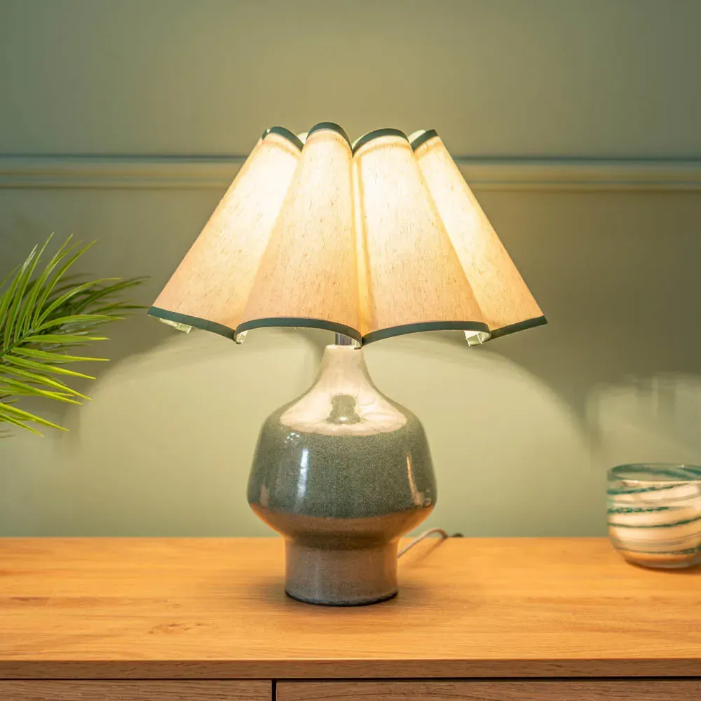 Jamie Scallop Shade Ceramic LED Table Lamp - Green, Natural