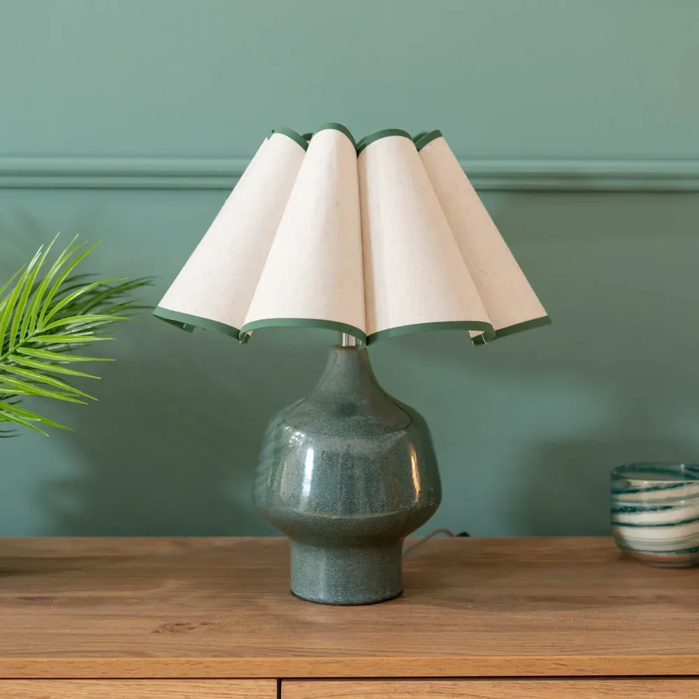 Jamie Scallop Shade Ceramic LED Table Lamp - Green, Natural