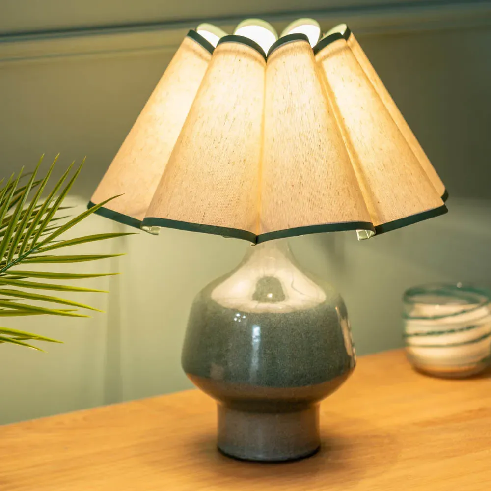 Jamie Scallop Shade Ceramic LED Table Lamp - Green, Natural