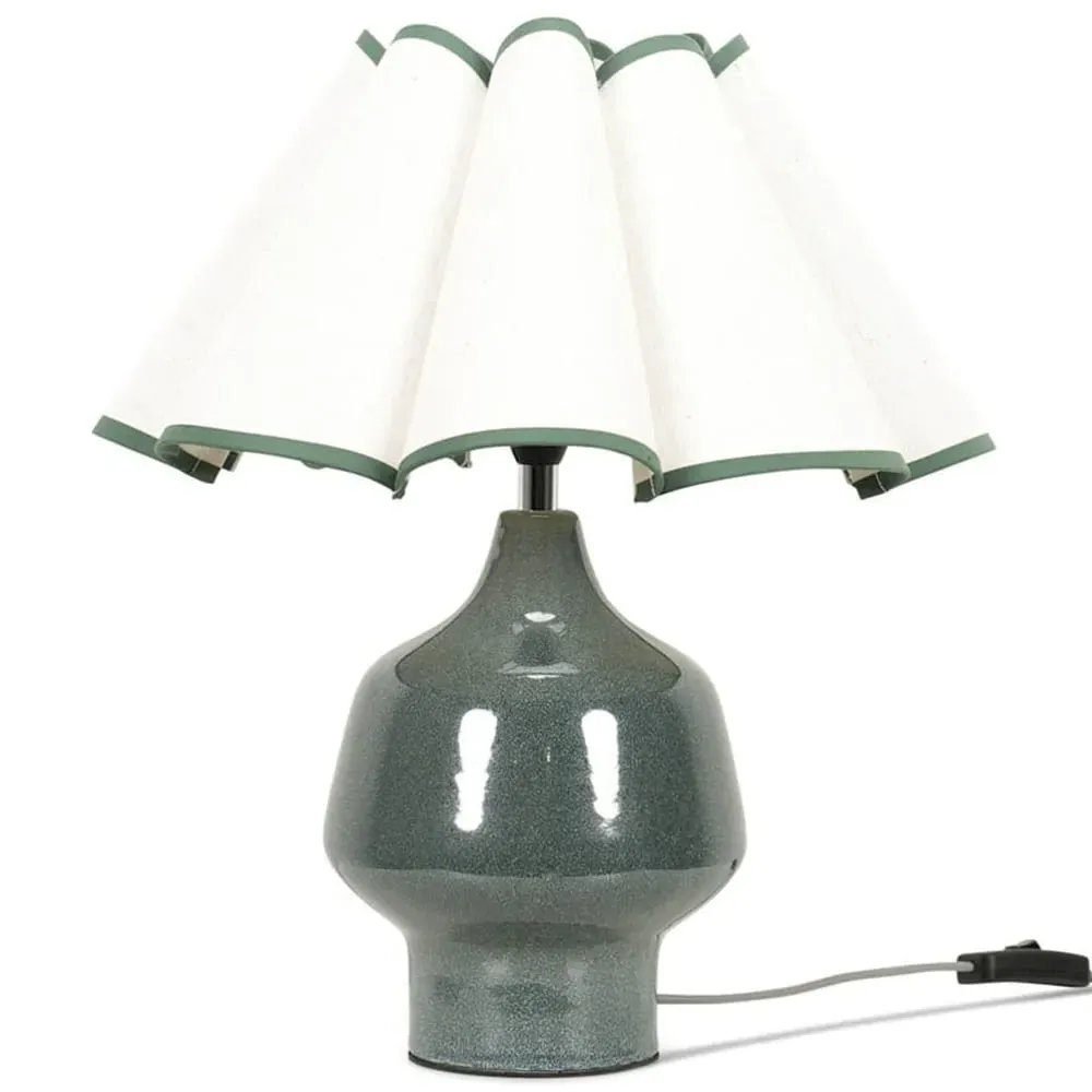 Jamie Scallop Shade Ceramic LED Table Lamp - Green, Natural image